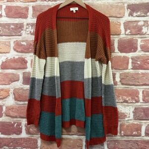 Umgee Cardigan Sweater Women's Small Multicolor Striped Open Front Casual